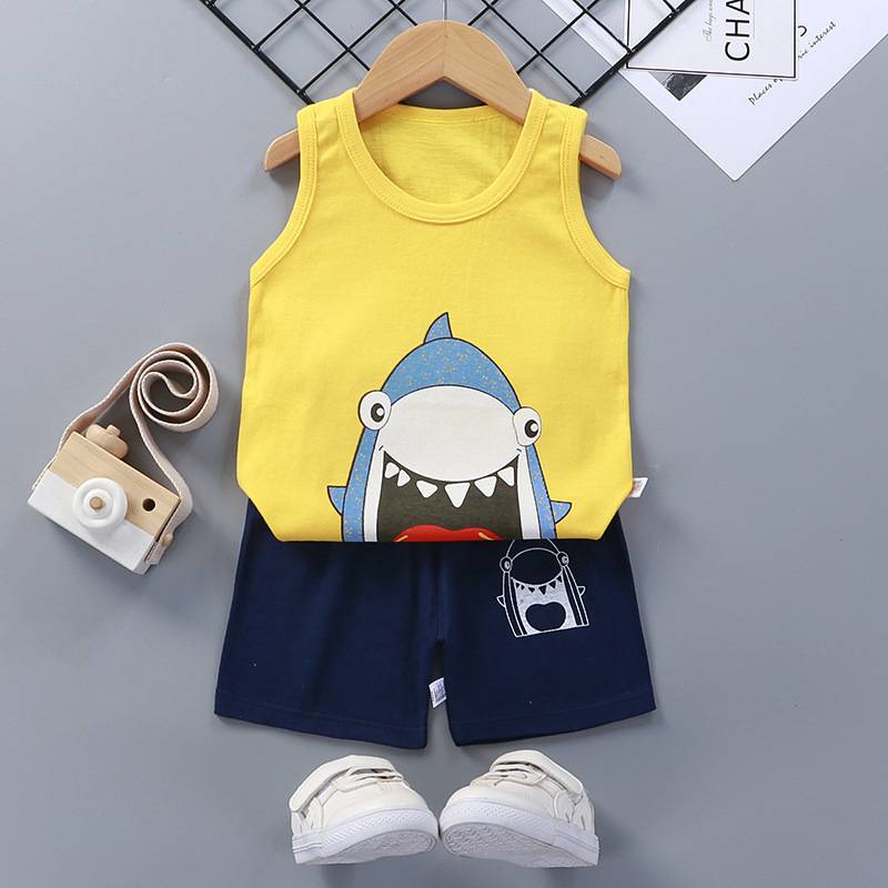 1-6 tuổi trẻ em ngắn tay phù hợp với bé trai mùa hè cotton hoạt hình vest tay ngắn + quần short 2 mảnh