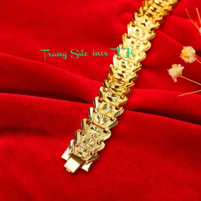 Lắc tay unisex họa tiết hoa mai mạ màu vàng