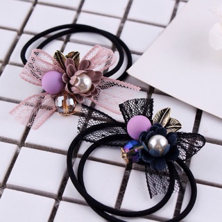 Set 2 Cột tóc hoa xếp nơ ren cao cấp điệu đà