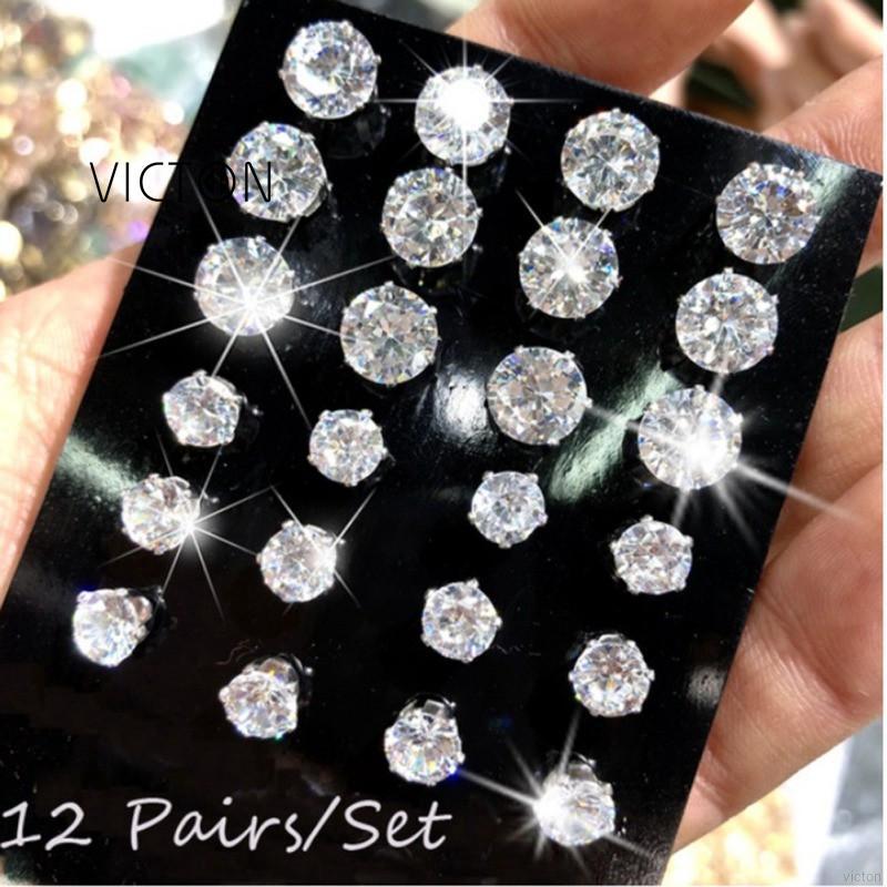 #Wholesale 12pairs Assorted Stainless Steel Earrings Set