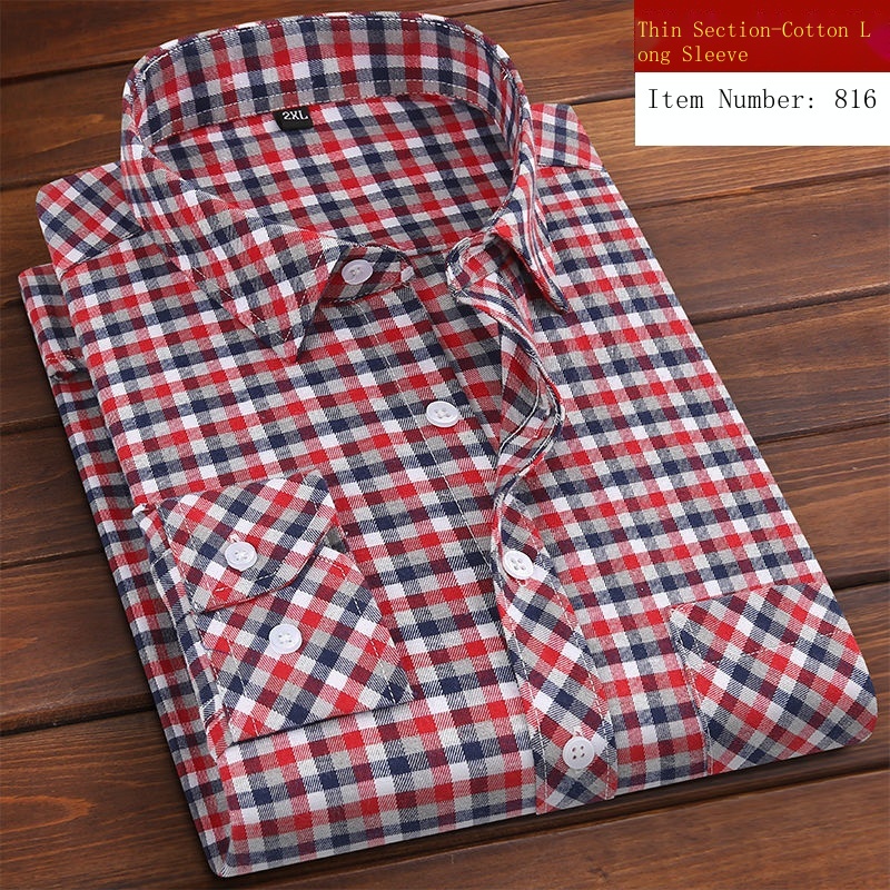 Áo Sơ Mi Cotton Nguyên Chất Tay Dài Kẻ Sọc Caro Chống Nhăn Cho Nam Trung Niên Và Bố