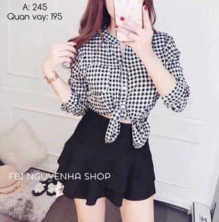 Sơ mi caro cổ trụ