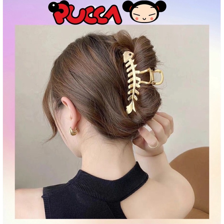 Kẹp Tóc Kim Loại Hình Xương Cá Phong Cách Hàn Quốc