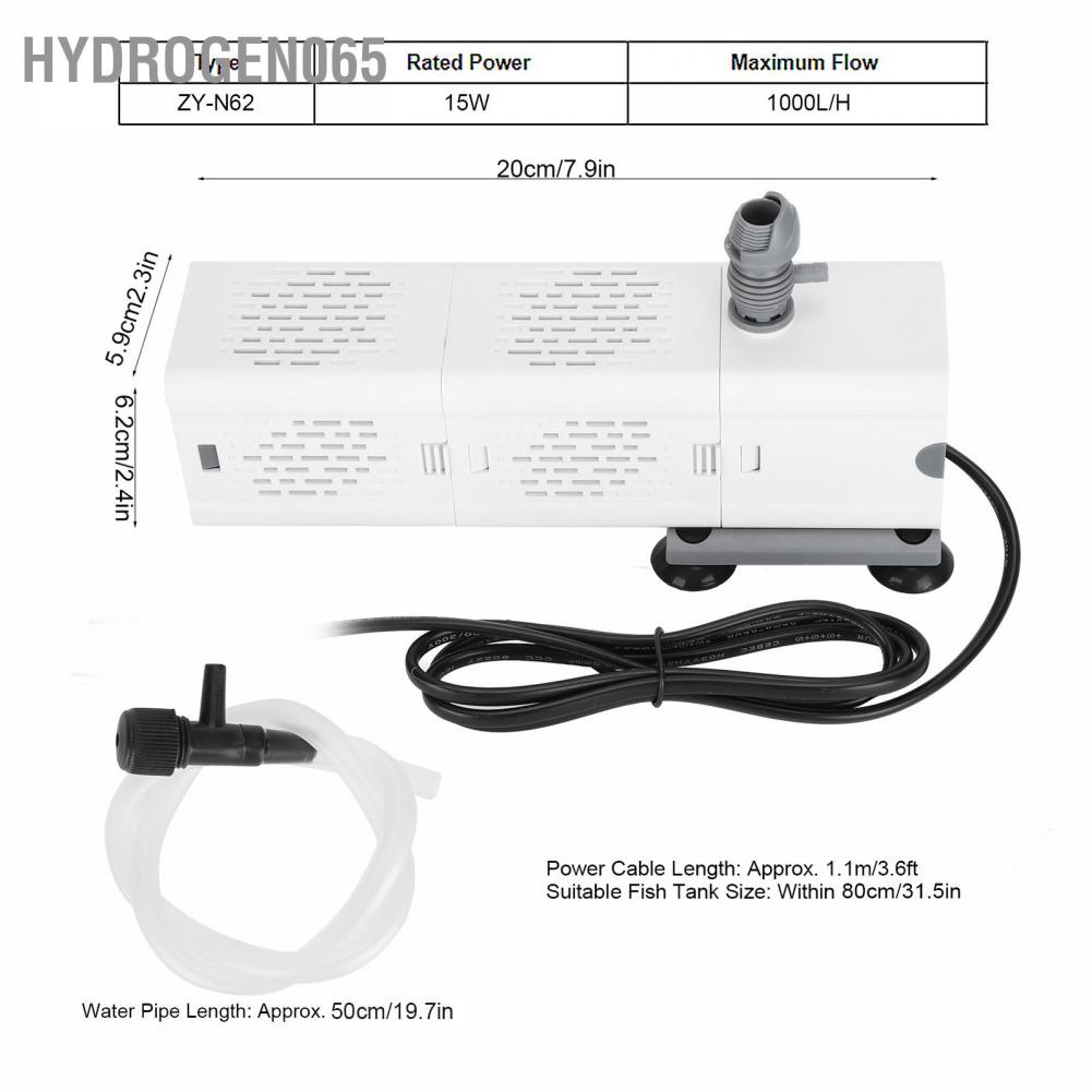 Bể cá tích hợp bộ lọc Lọc tuần hoàn Oxy ‑ Tăng Phụ kiện hồ cá đa năng 15W 1000L/H Hydrogen065