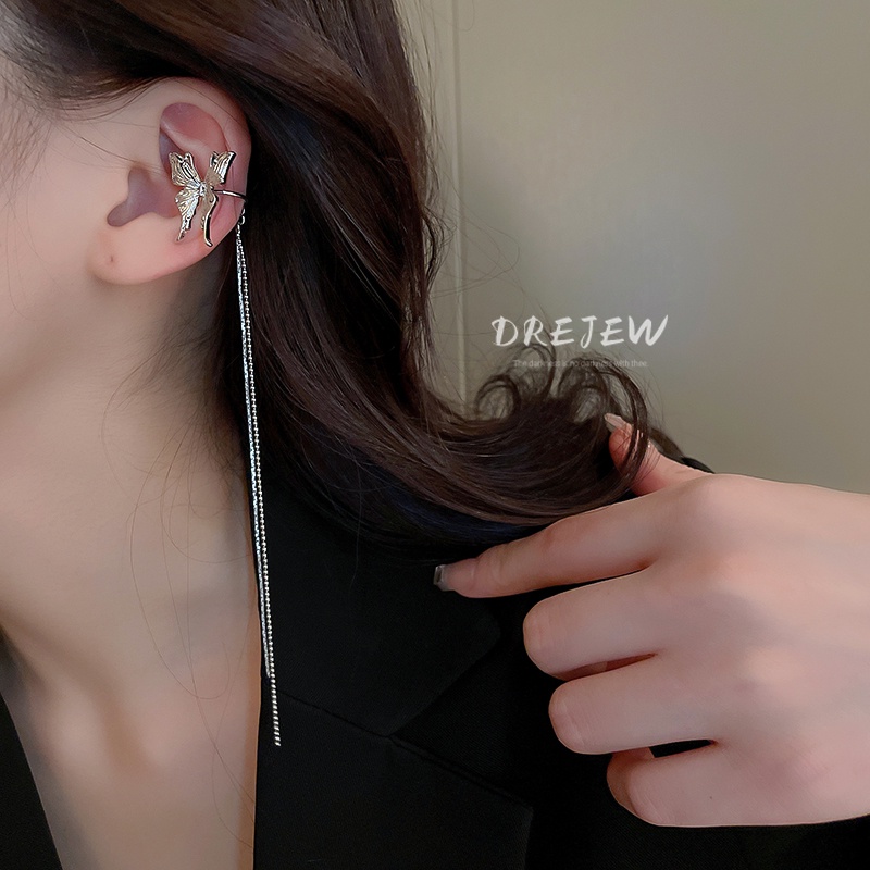 Bông tai kim loại DREJEW 3 dạng kẹp hình bướm không cần xỏ lỗ độc đáo phong cách Hàn Quốc