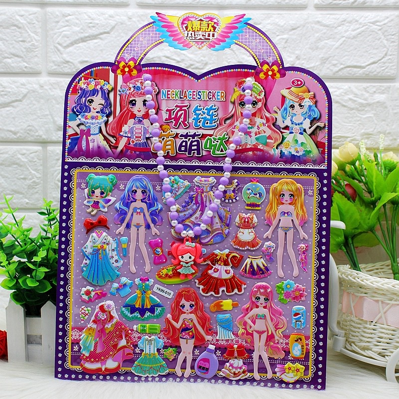 Hình dán stickers công chúa nổi 3D-kèm dây chuyền chuỗi - hình vẽ