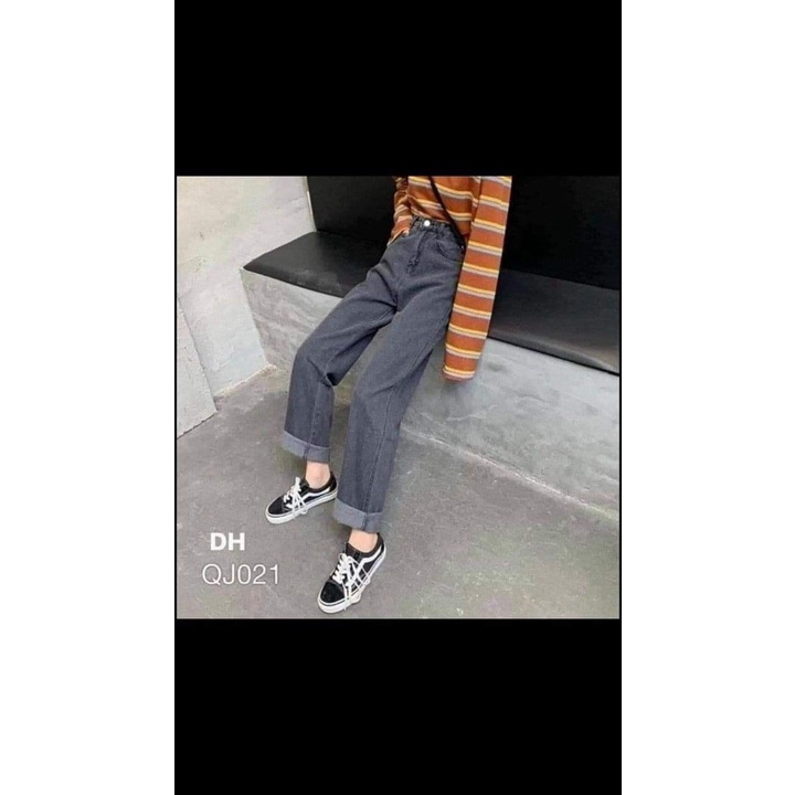 ￼Quần jeans ống suông rộng đen xám nữ phong cách Retro Ulzzang (Có size ) - Quần jean ống rộng