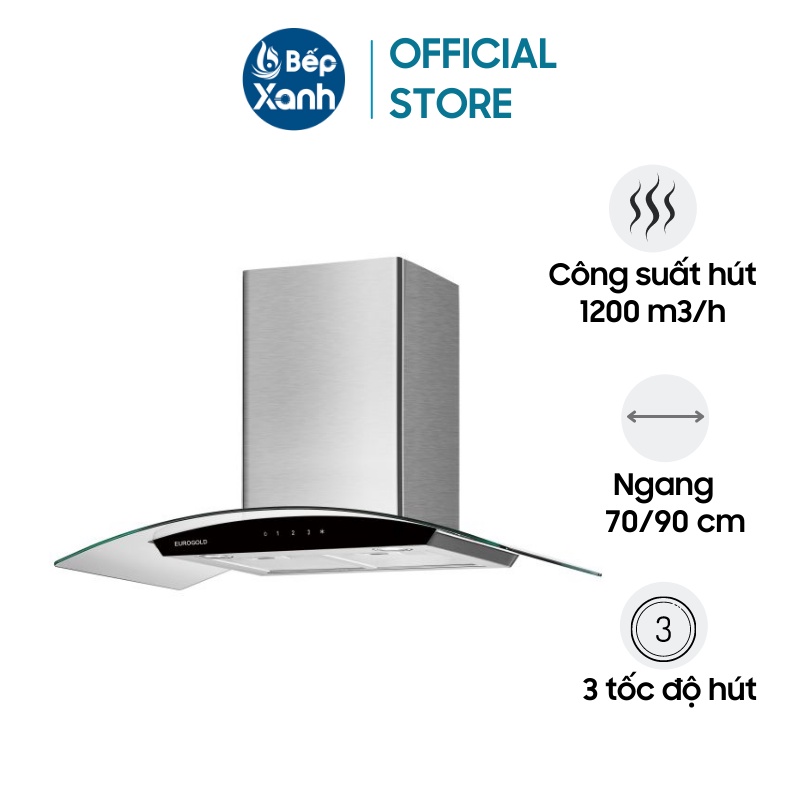 [FREESHIP HCM] Máy Hút Mùi Kính Cong EUROGOLD Dòng EUH021 - Chất Liệu Inox