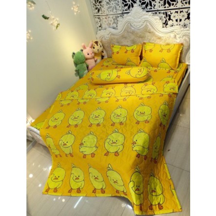 (Tặng 1 móc dán 3D) Set Đủ 5 món ga gối chăn hè trần bông nhiều mẫu mới