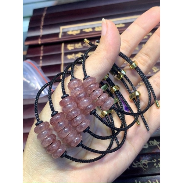 Vòng đeo tay dây cáp Đồng xu mix Đồng Điếu đá TA dâu hồng