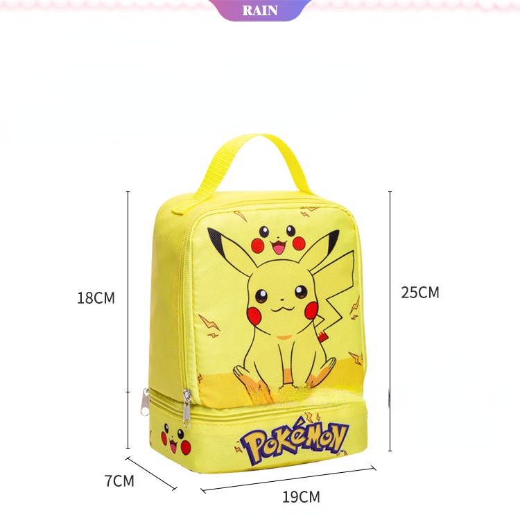 Túi Đựng Hộp Cơm Trưa Hai Lớp Di Động 25Cm In Họa Tiết Hoạt Hình My Melody Hello Kitty Pikachu Hai Sao Có Khóa Kéo