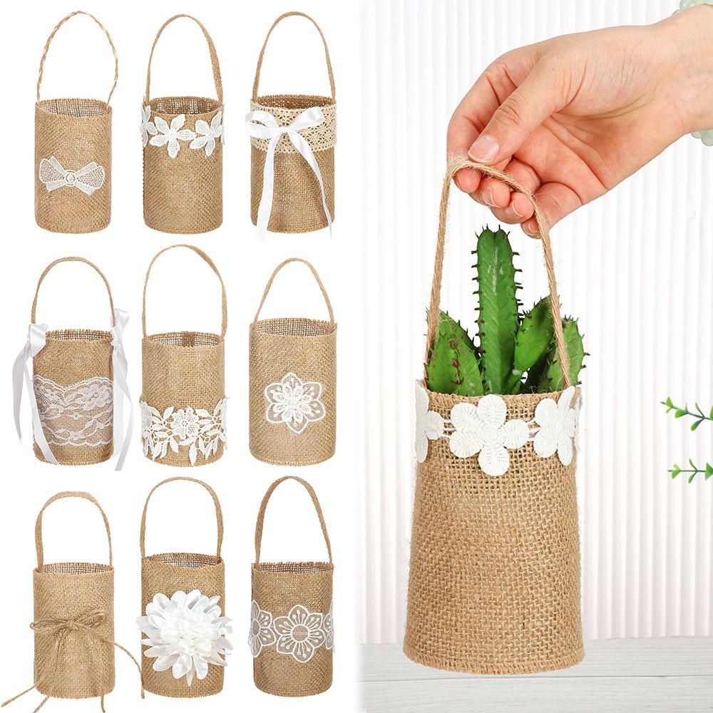 Giỏ Đựng Kẹo Bằng Vải Bố Họa Tiết Hoa Phong Cách Vintage