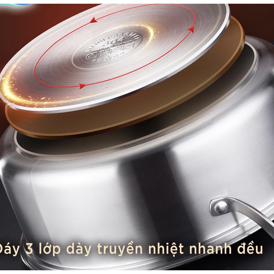 Nồi lẩu 2 ngăn dùng được bếp từ inox 304 cao cấp 28cm/30cm
