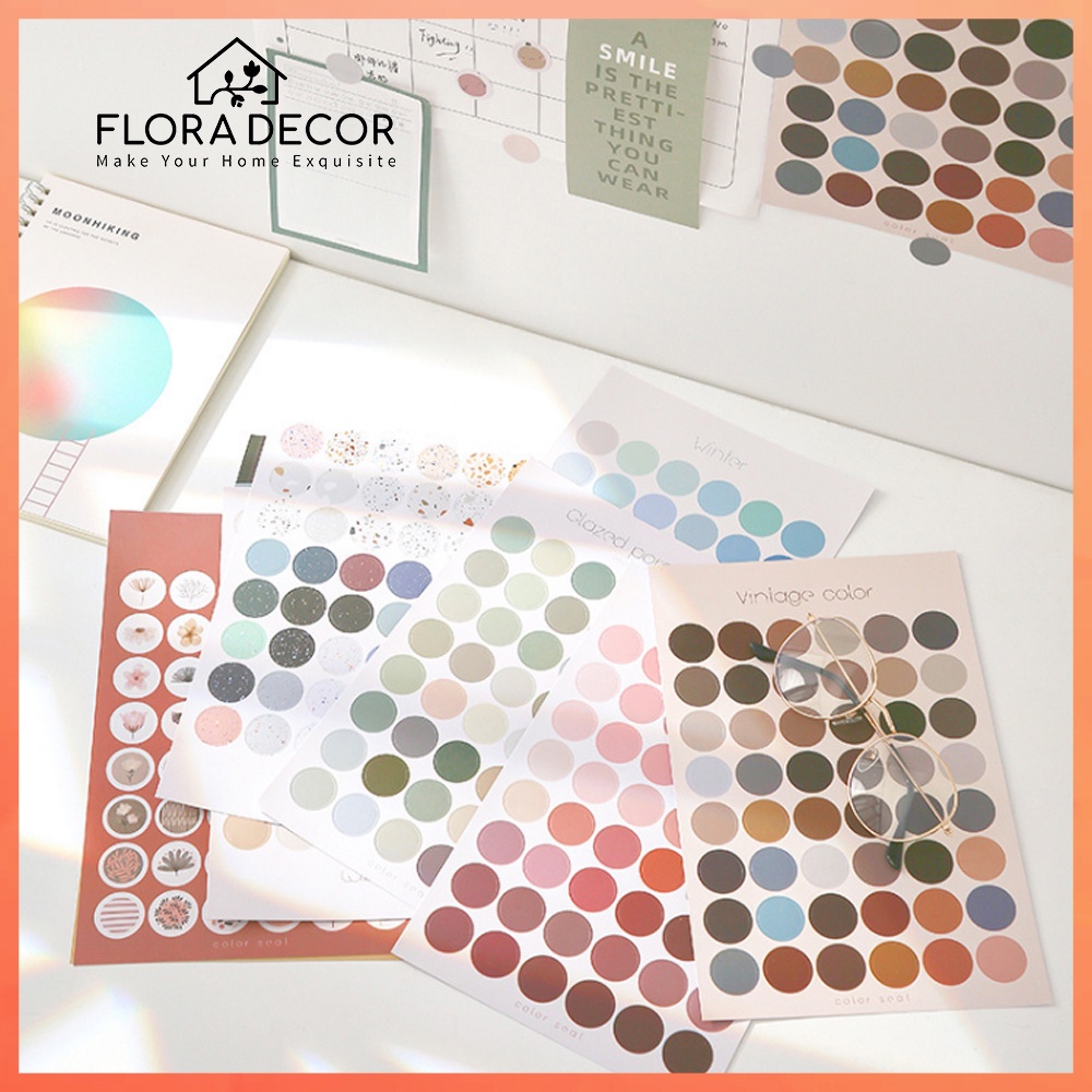 Sticker nhãn dán chấm tròn Flora Decor trang trí sổ, decor, dán postcard