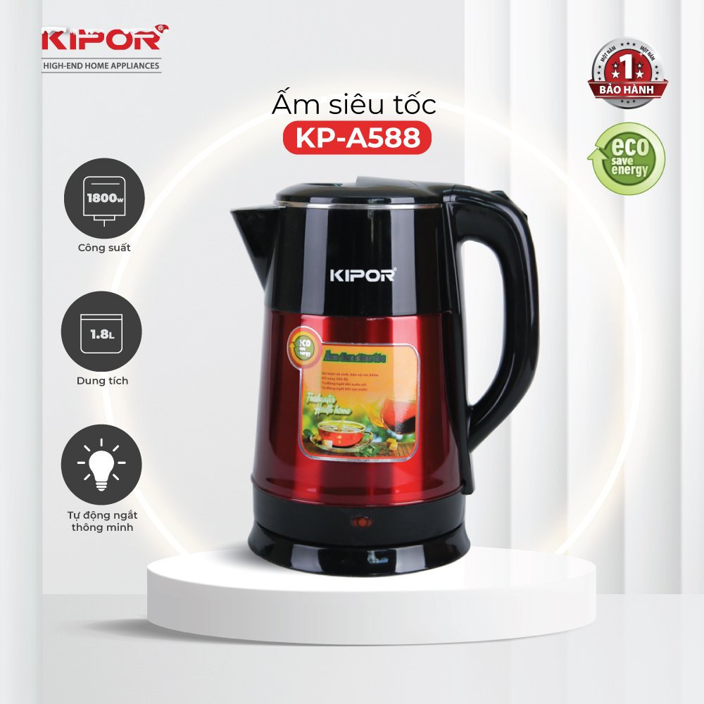 Ấm siêu tốc Kipor KP-A588 dung tích 1.8L tự động tắt thông minh