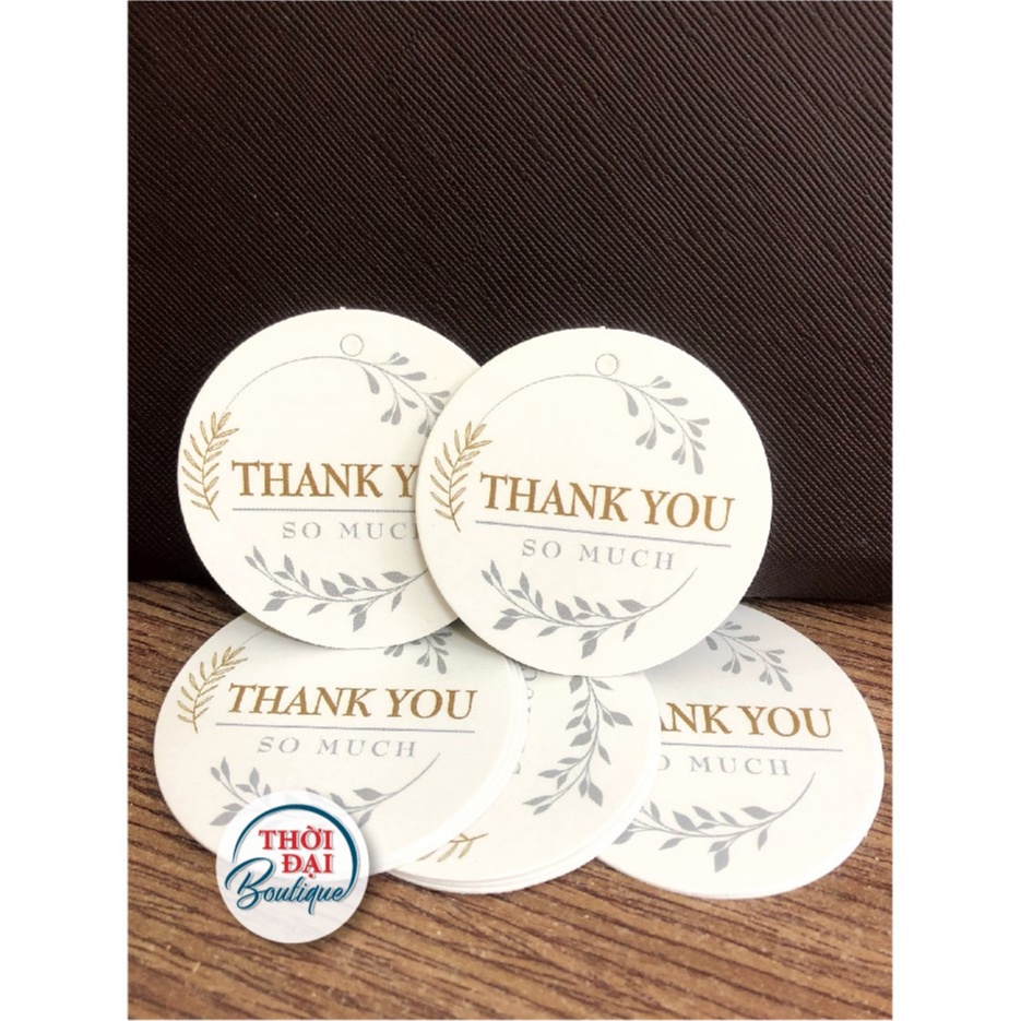 100c - Tag treo giấy Thank You cành hoa xám