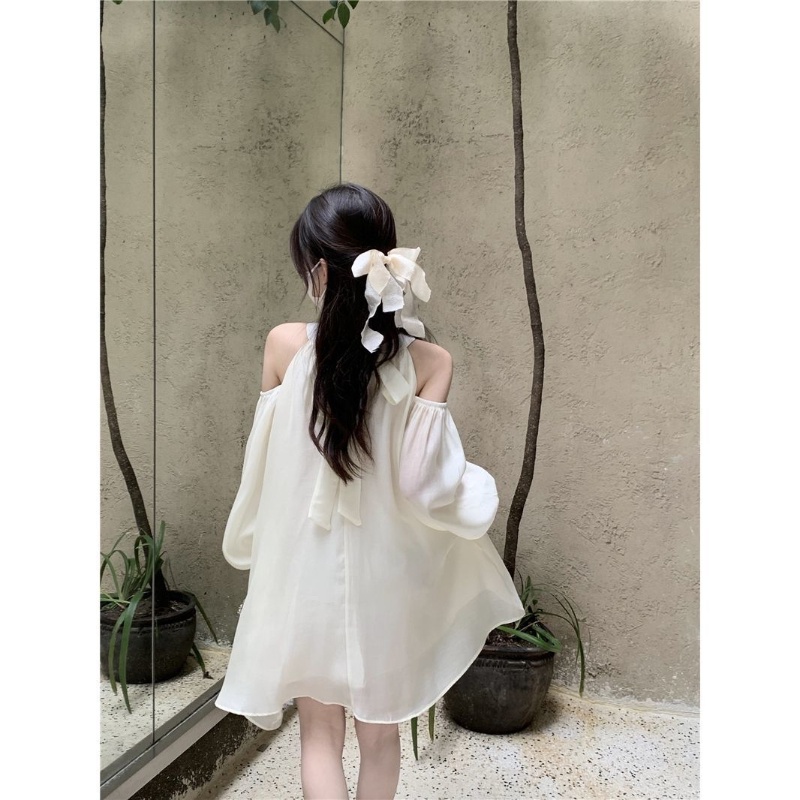 COZOK Đầm Trễ Vai Tay Phồng Dáng Rộng Thời Trang Hàn Quốc