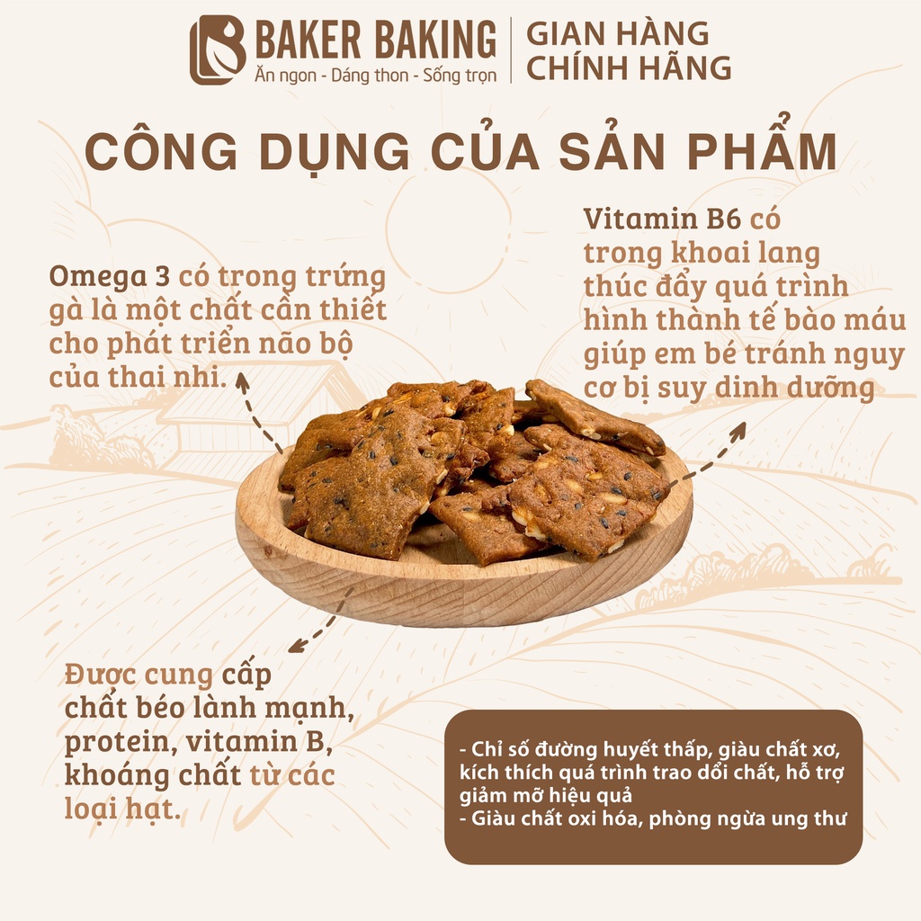 Bánh khoai lang Baker Baking, bánh ăn kiêng phù hợp người tiểu đường, mẹ bầu, ăn vặt healthy eatclean 100g