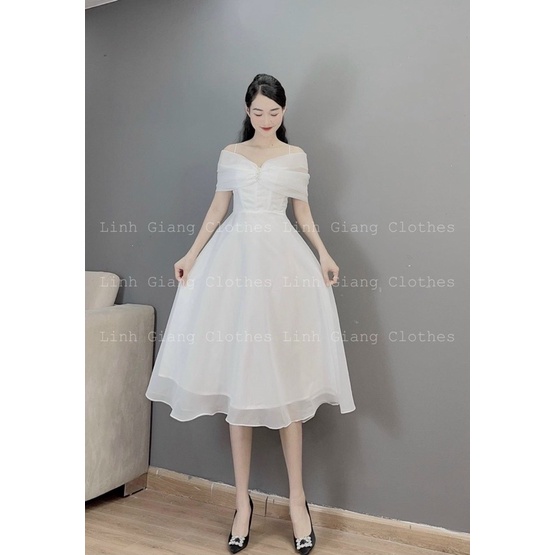 Váy trễ vai công chúa 2 màu đi tiệc siêu hot