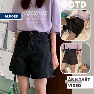 Quần ngố jean nữ ⚡️ Quần đùi jean nữ lửng ống rộng màu đen MSHA10