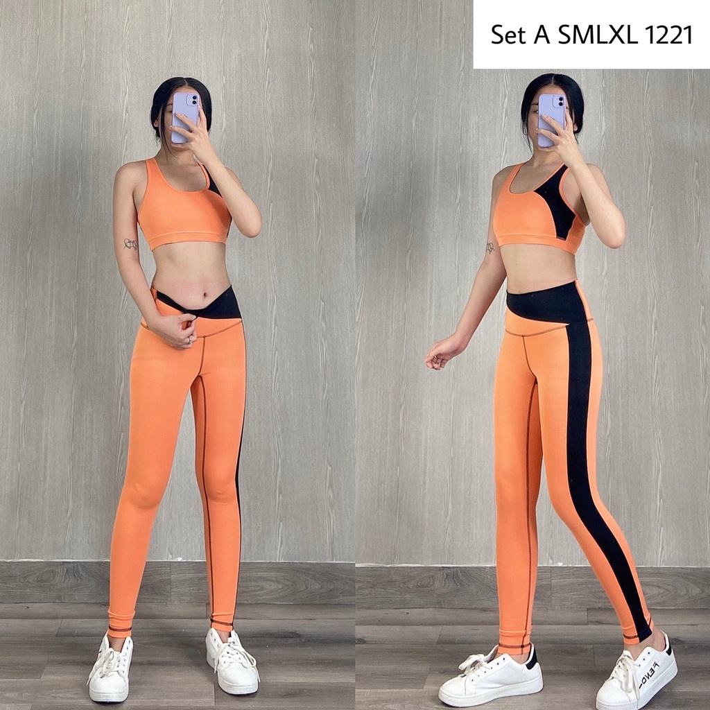 Set Bộ Tập Gym Yoga Nữ Quần Dài Áo Bra Phối Màu Kèm Mút Cao Cấp Bin Sports BD113