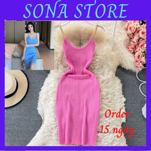 Váy body dáng ngắn len dệt kim 2 dây cổ v đầm ôm nữ sexy gợi cảm sang chảnh tiểu thư bánh bèo hàng quảng châu cao cấp