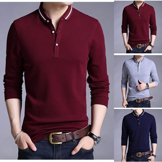 Áo thun nam tay dài cổ viền sọc cao cấp size M L XL | BigBuy360 - bigbuy360.vn