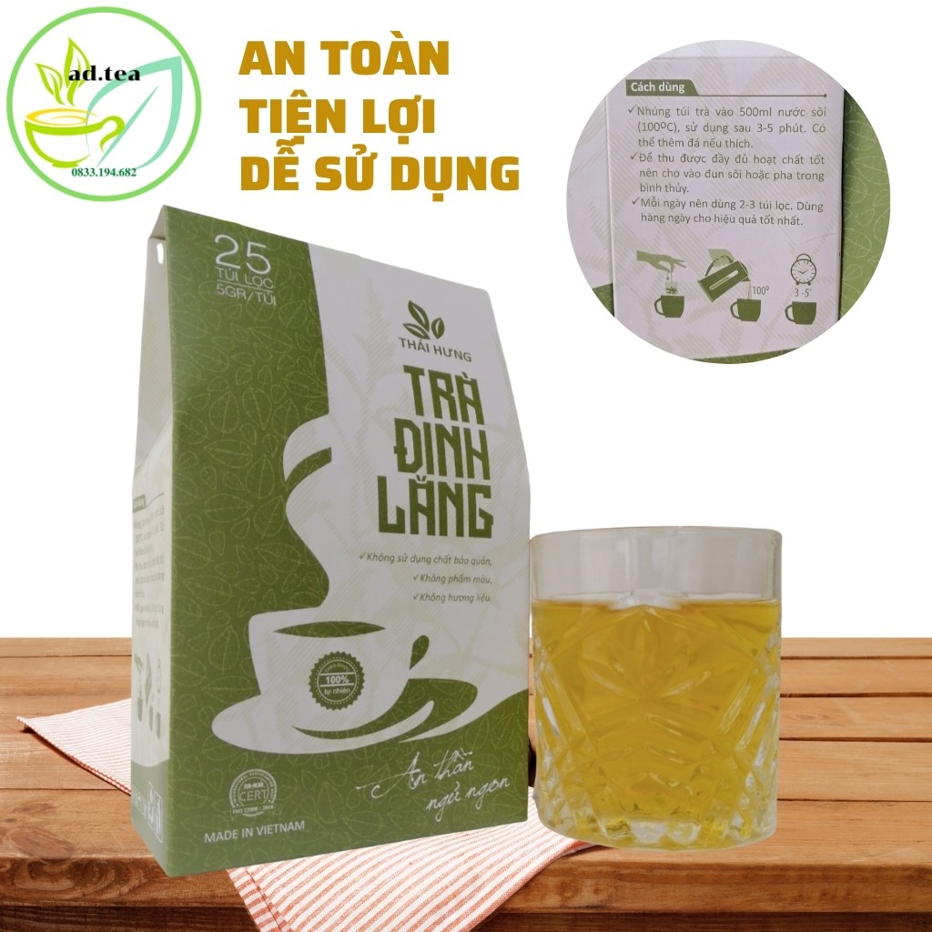 TRÀ - Đinh Lăng Thái Hưng - An Thần, Ngủ Ngon, Giảm Stress, Rối Loạn Tiền Đình - 25 túi lọc 125gr / ad.tea