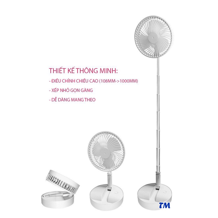 Quạt tích điện gấp gọn, 3 chế độ gió tự nhiên, Pin sạc siêu bền 7200mAh,thích hợp dùng ở nhà, đi làm, đi học và du lịch