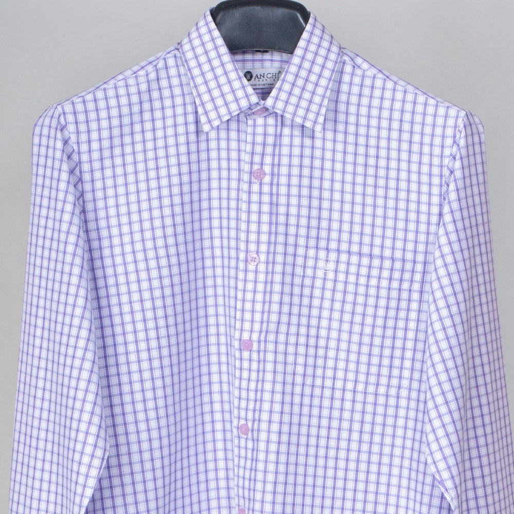 Áo Sơ Mi Nam Dài Tay Trung Niên ANCHI Sợi Tre Hoạ Tiết Caro Bamboo Tím