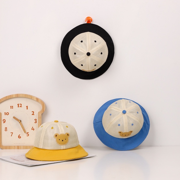 Mũ Tai Bèo Phối Lưới Thoáng Khí Họa Tiết Gấu Hoạt Hình Dễ Thương Cho Bé