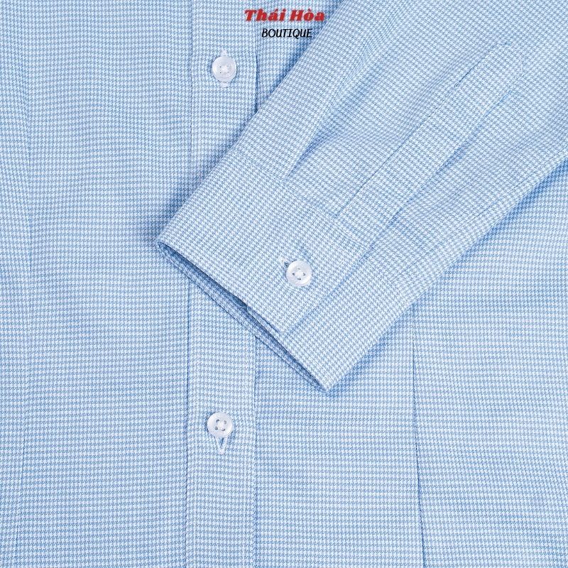 Áo sơ mi nữ kẻ caro kiểu dài tay màu xanh nhạt công sở cotton Thái Hoà 65-14-01