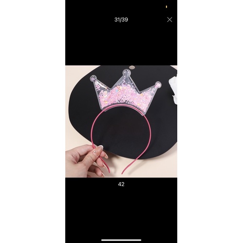 Băng đô cài tóc vương miện trong suốt ánh nhũ dễ thương cho bé gái