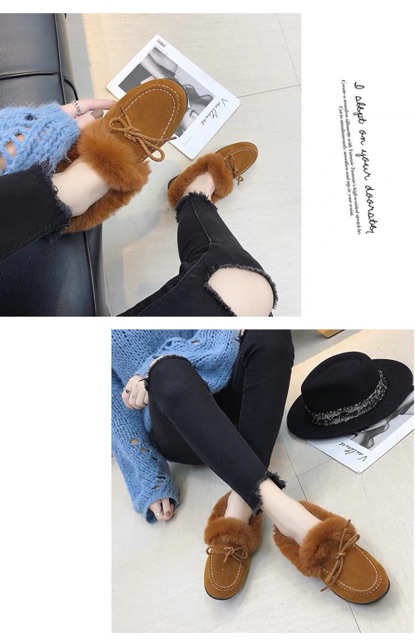Giày lười lót lông cho nữ chống trơn trượt thanh lý nghỉ Tết | BigBuy360 - bigbuy360.vn