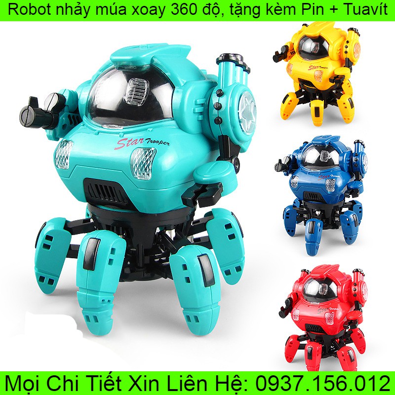 Đồ chơi Robot nhảy múa cho bé xoay 360 độ ca hát, phát sáng, nhảy múa vui nhộn