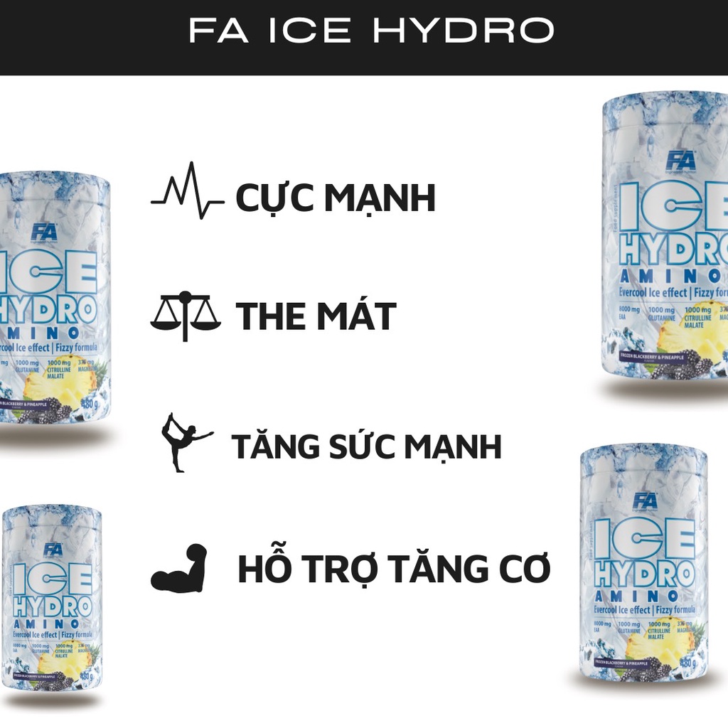 FA ICE HYDRO AMINO - EAA HỖ TRỢ PHỤC HỒI PHÁT TRIỂN CƠ BẮP MÙI VỊ THE MÁT SIÊU NGON - HỦ 480G