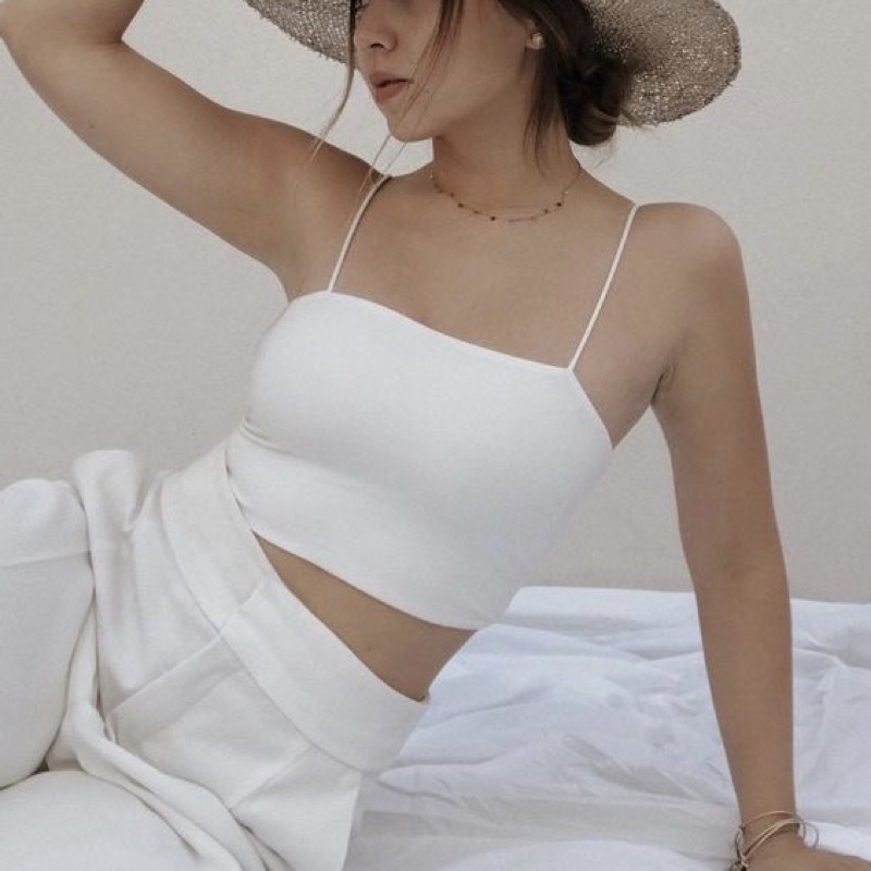 WHITELAZZ | Áo thun hai dây màu trắng - Min Classic Top