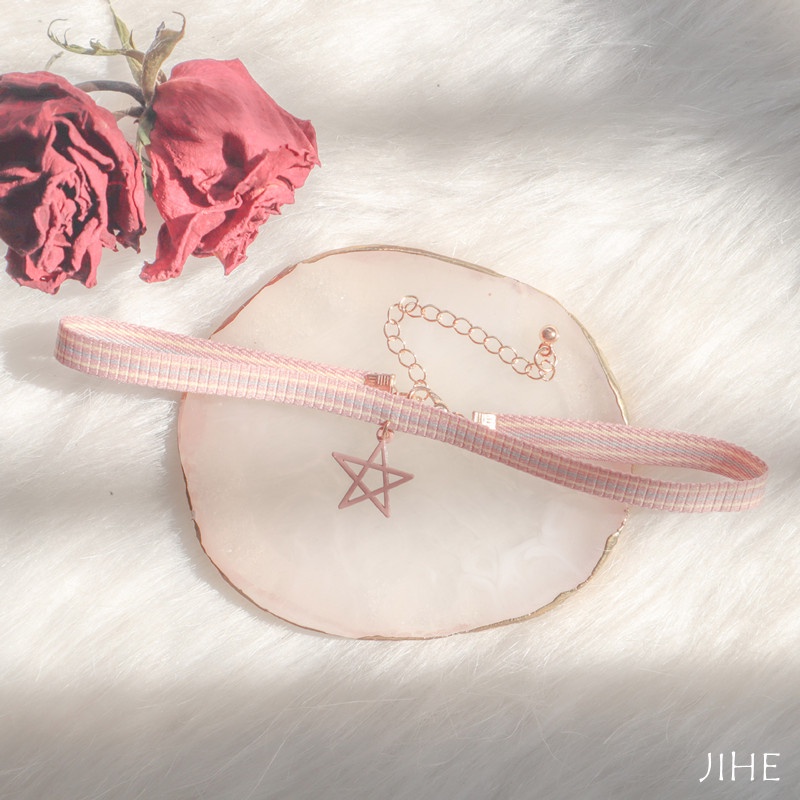 【JIHE】Vòng Cổ Choker Mặt Ngôi Sao Kẻ Sọc Màu Sắc Thời Trang