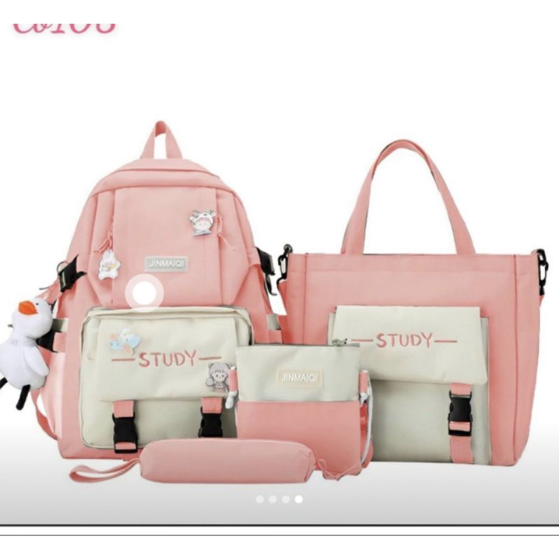 Set 4 Món Combo 4 Món STDY phối màu Balo Học Sinh Sinh viên Balo set 4 Laptop Ulzzang Nữ