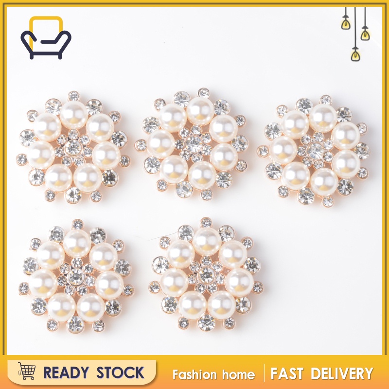 Set 5 Khuy Áo Hình Hoa Đính Đá Pha Lê Và Ngọc Trai Giả Thời Trang Diy