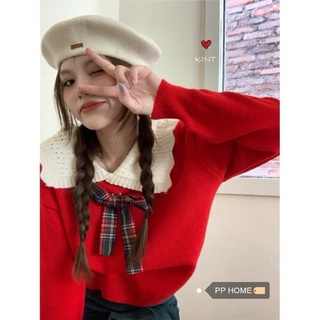 (ORDER TAOBAO) Áo len cột nơ tay dài cổ sen croptop dễ thương