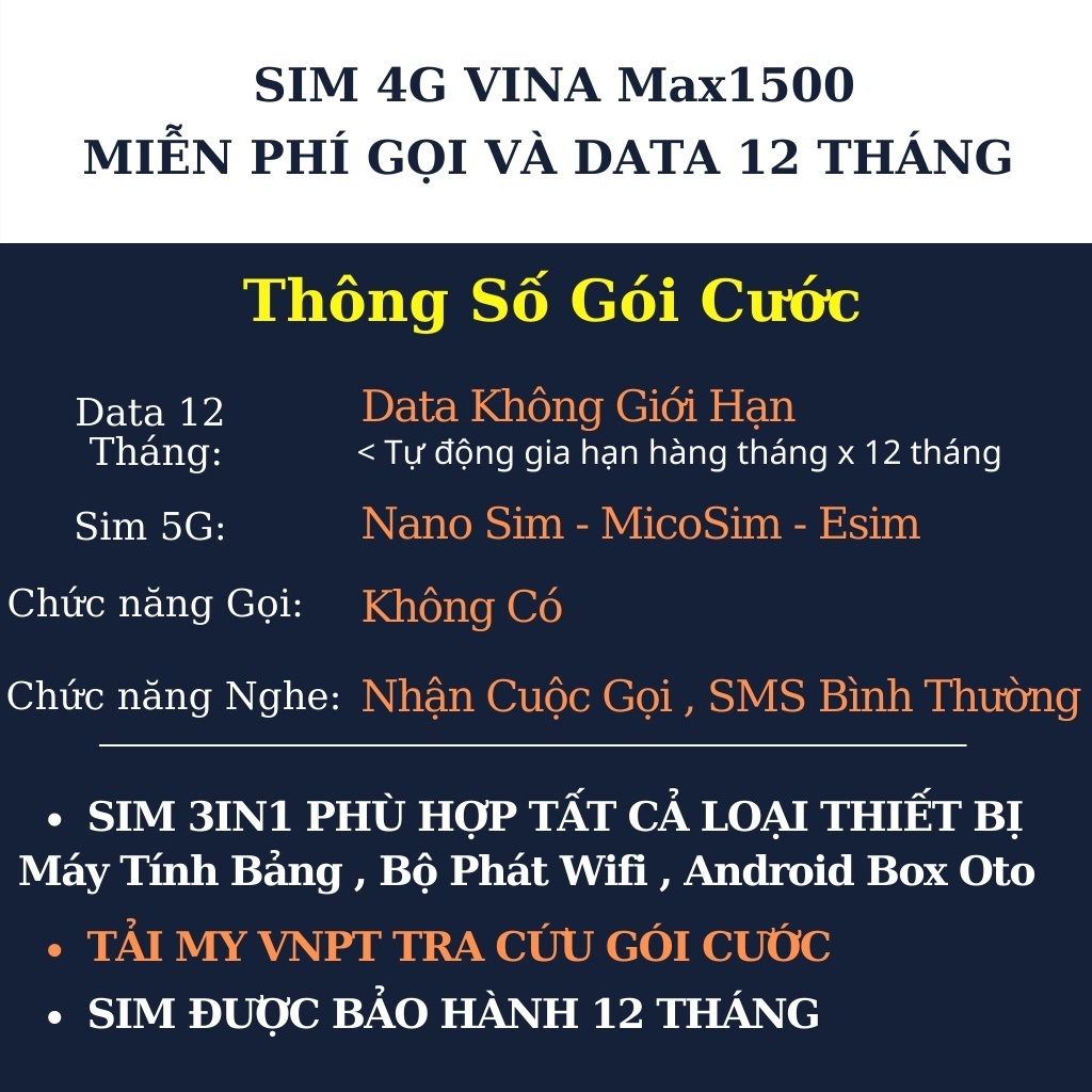 Sim4G Không Giới Hạn Data Tốc Độ Cao , Sử Dụng 12 Tháng , Bảo Hành 1 Năm