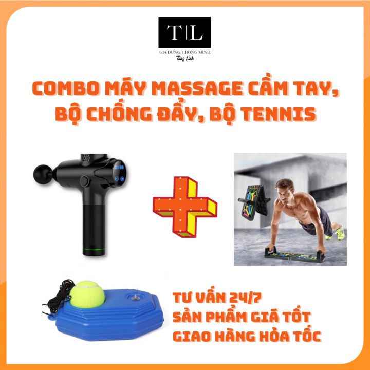 (Combo 3 sản phẩm) Máy Massage cầm tay, Bộ chống đẩy hít đất, bộ tennis tại gia -  tăng tuần hoàn máu, giảm đau nhức