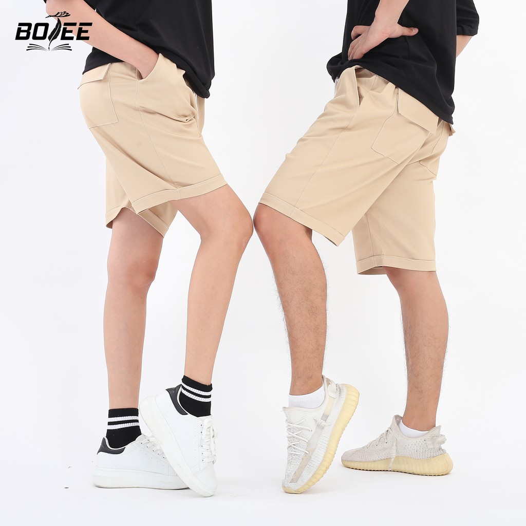 [Mã FASHIONT4MA2 giảm 10K đơn 50K] Quần short đùi kaki BOTEE unisex màu Kem dày dặn đơn giản form suông đẹp