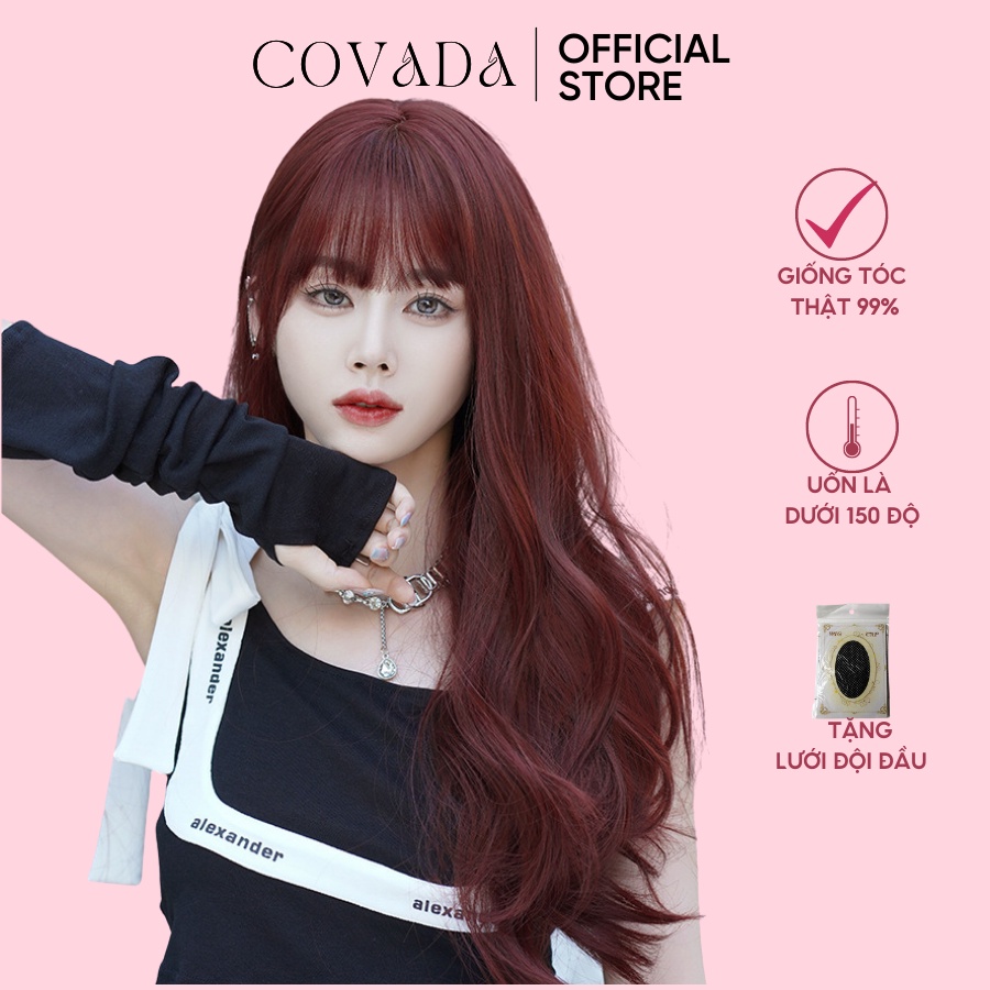 Tóc giả nguyên đầu nữ cao cấp COVADA màu đỏ màu cam hottrend làm sáng da TG30