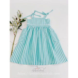 Váy đầm bé gái Annie đầm 2 dây kẻ sọc xanh ngọc cho bé từ 9 – 33kg