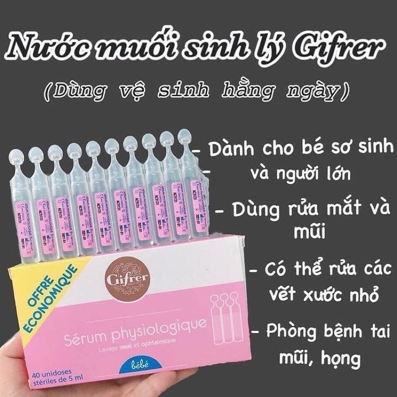 Muối hồng sinh lý Gifrer hộp 40 tép Nước muối sinh lý Physiodose 40 tép