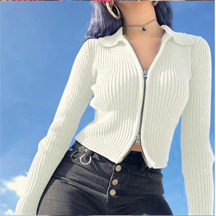 [LW ORDER] Áo Croptop Nữ Len Khoá Kéo