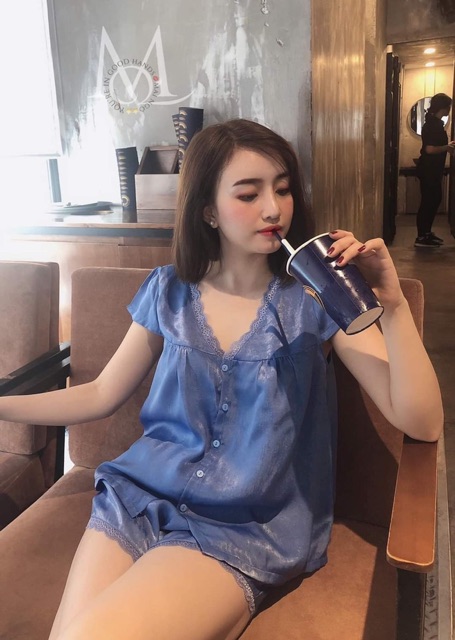 [ Hot ] Đồ Ngủ Pyjamas Đùi Bigsize Satin Cổ Tim Ren | BigBuy360 - bigbuy360.vn