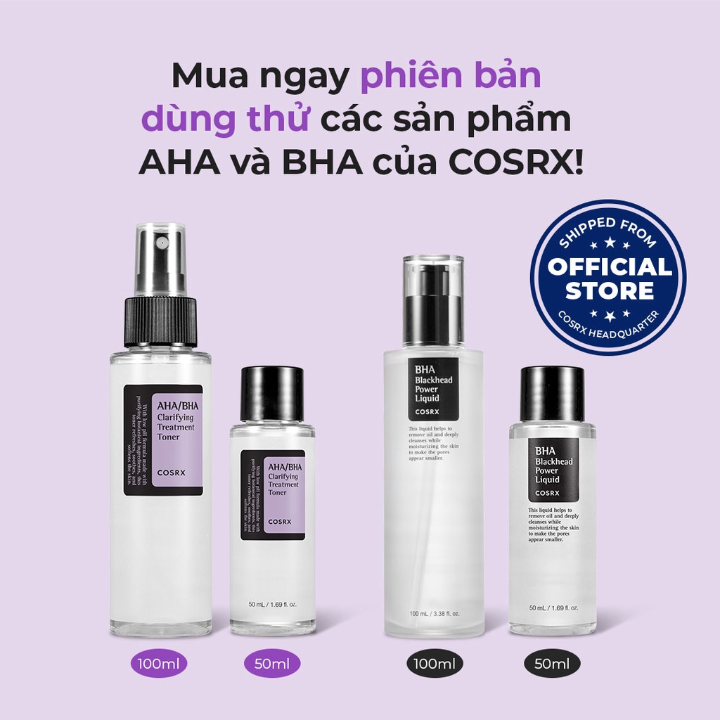 Nước hoa hồng COSRX chứa AHA/ BHA tẩy tế bào chết làm sáng da giảm mụn hiệu quả dung tích 50ml/100ml/150ml 